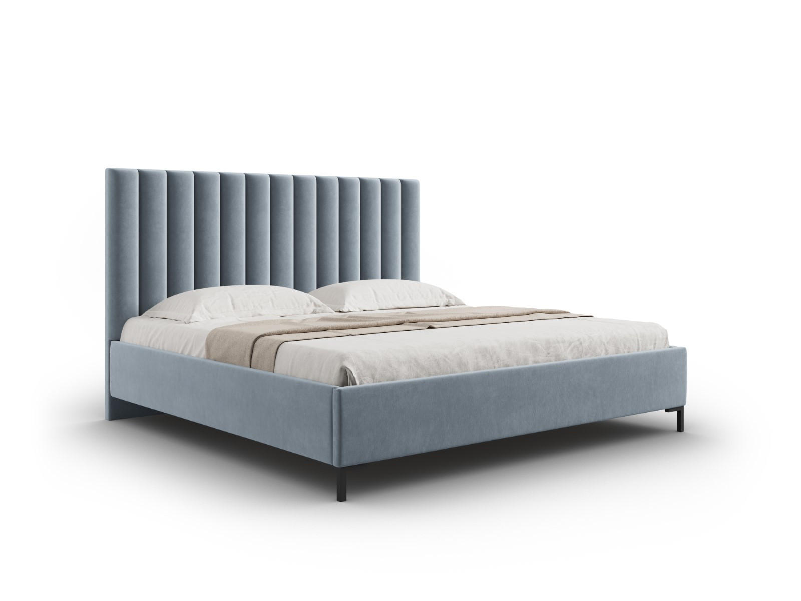 BETT mit Bettkasten und Kopfteil Allison aus Samt hellblau 180x200cm - Hellblau, Textil (180/200cm) - Micadoni