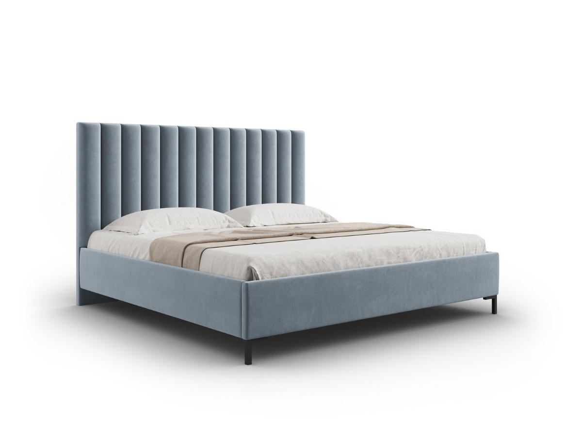 BETT mit Bettkasten und Kopfteil Allison aus Samt hellblau 140x200cm - Hellblau, Textil (140/200cm) - Micadoni