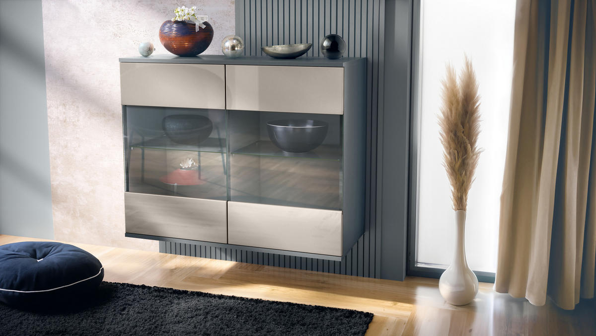 KOMMODE Bari Sandgrau Hochglanz - Sandfarben, Holzwerkstoff (92.5/73.5/35cm) - Vladon