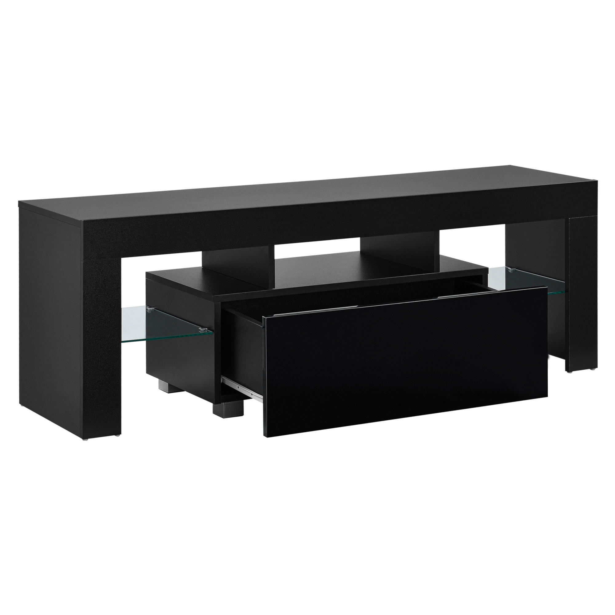 TV-ELEMENT Grimsey - Schwarz Hochglanz, Glas/Holzwerkstoff (130/45/35cm) - [en.casa]