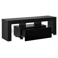 TV-ELEMENT Grimsey - Schwarz Hochglanz, Glas/Holzwerkstoff (130/45/35cm) - [en.casa]