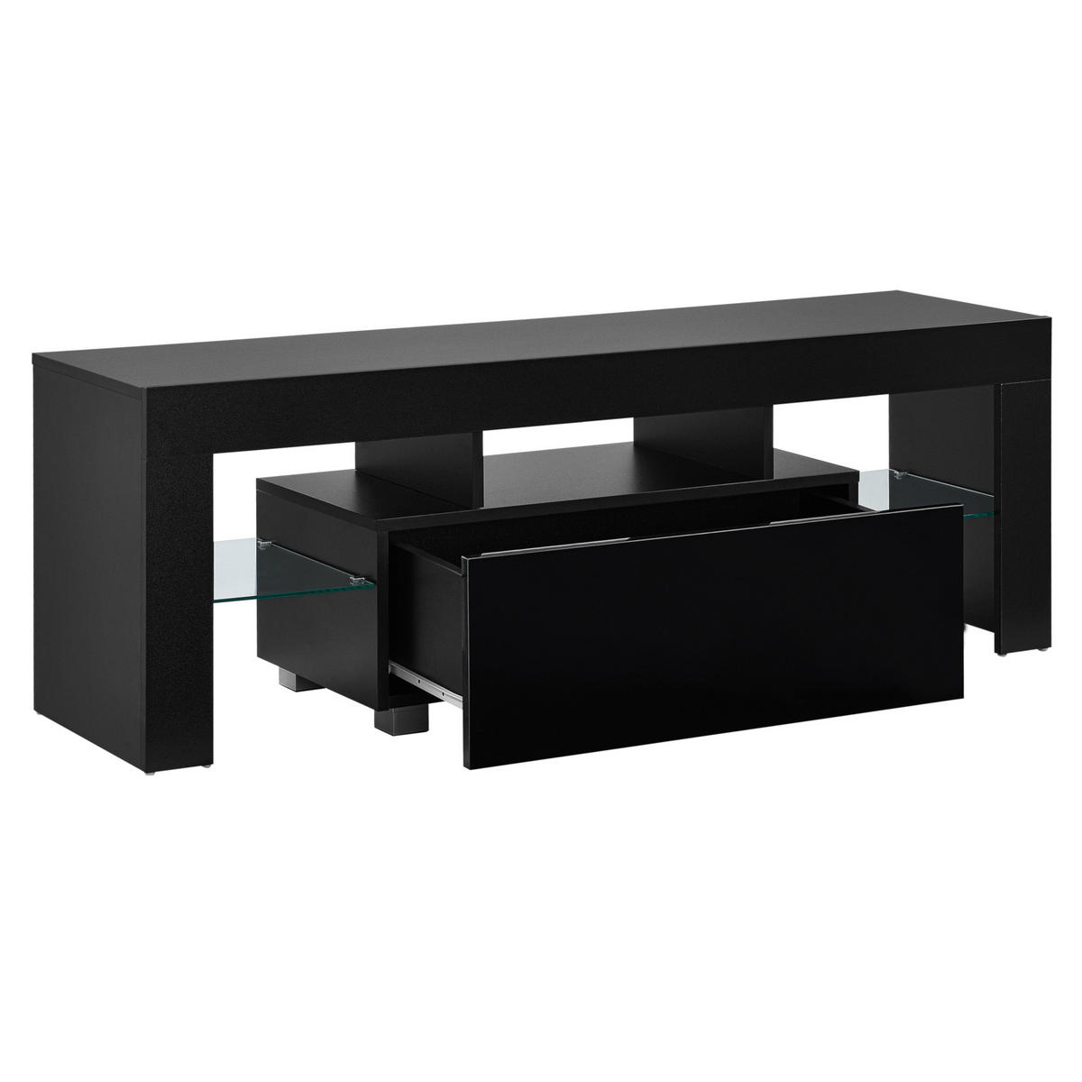 TV-ELEMENT Grimsey - Schwarz Hochglanz, Glas/Holzwerkstoff (130/45/35cm) - [en.casa]