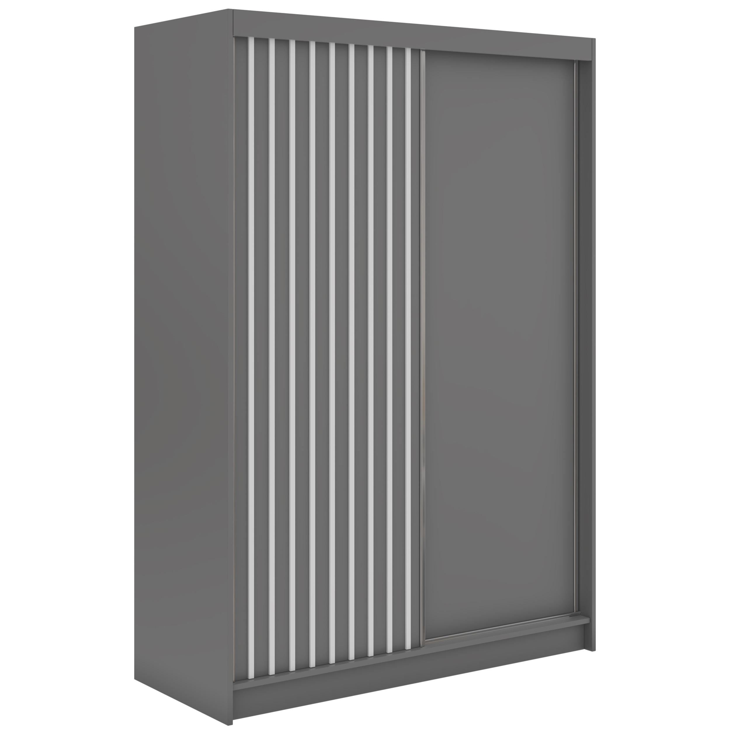 SCHWEBETÜRENSCHRANK mit Lamellen LUMOS - 150 - Grau und Weiß - Alufarben/Weiß, Holzwerkstoff/Metall (150/216/61cm) - MKS