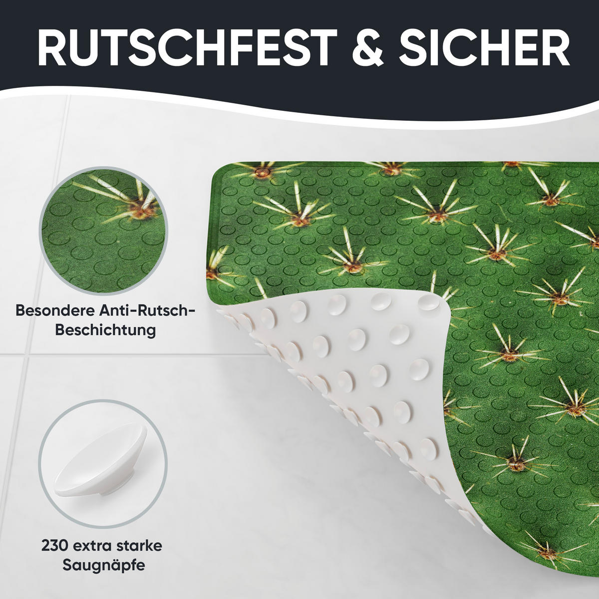 BADEMATTE Kaktus - Grün, Kunststoff (53/53cm) - Sanilo