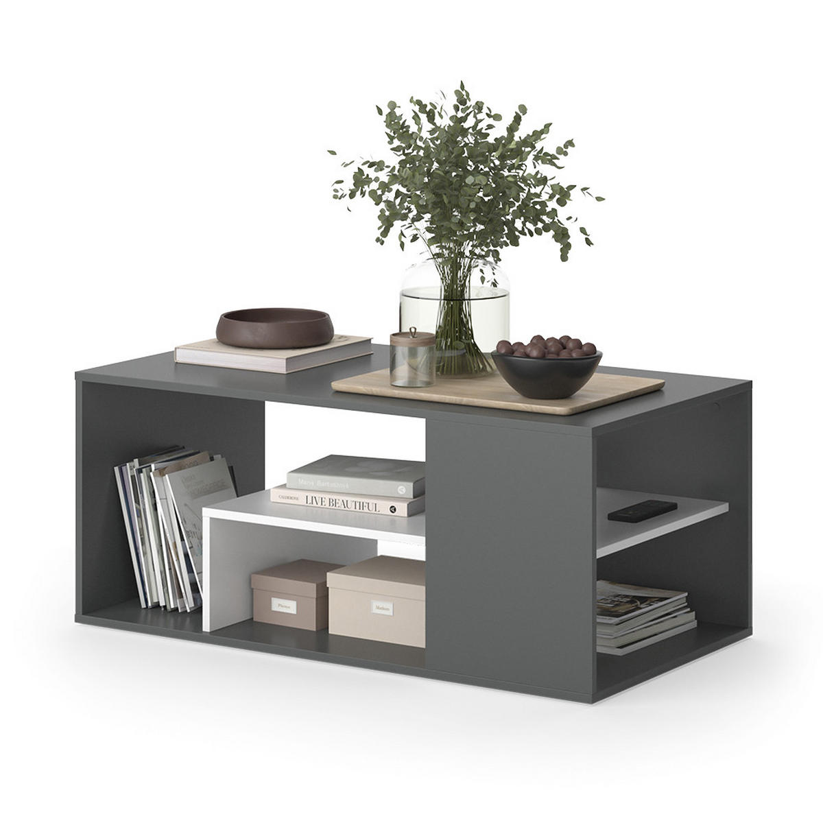 COUCHTISCH Edgar Anthrazit/Weiß 110 x 59 cm - Anthrazit/Weiß, Holzwerkstoff (59/110/47cm) - Vicco