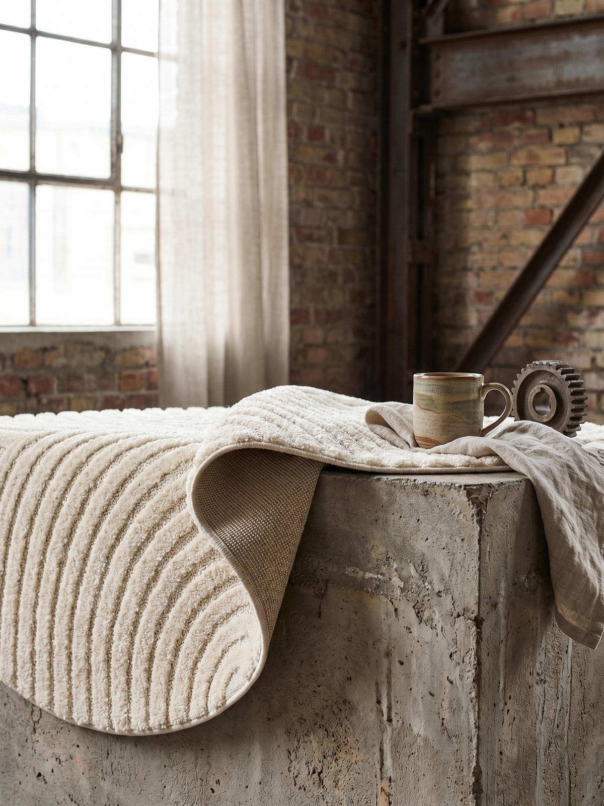 TEPPICH Wohnzimmer Hoch-Tief 3D-Effekt Organische Bögen mit 3D-Effekt OEKO-TEX 3D-Relief Boho Rund Creme 200x200 – RIGI - Creme, Textil (200/200cm) - KADIMA DESIGN