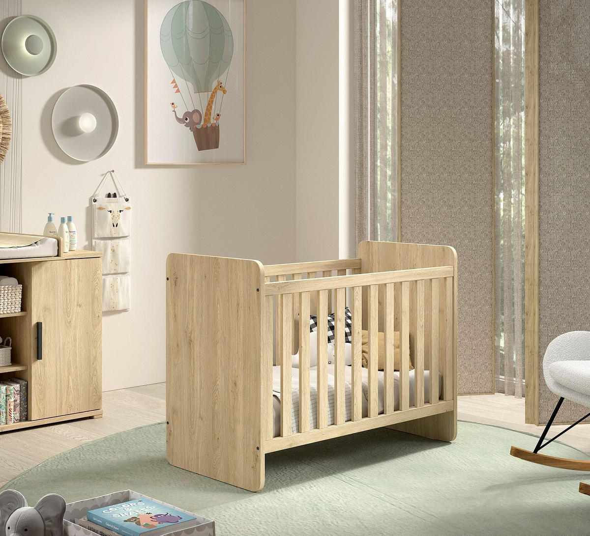 BABYBETT 60x120 Keelia Eiche Melamin mit Lattenrost - Eichefarben, Kunststoff (60/120cm) - 58aufmkessel