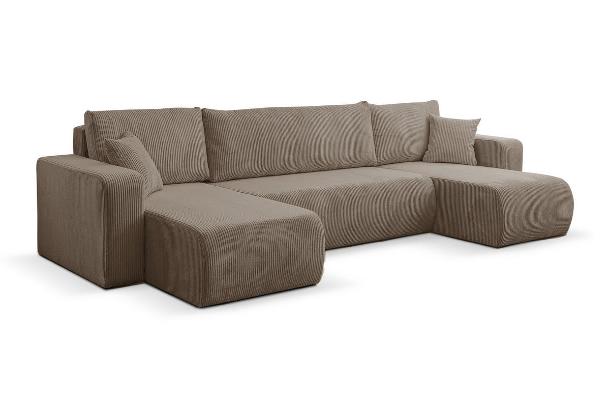 WOHNLANDSCHAFT LUNA U-FORM mit Schlaffunktion und Bettkasten (Braun) - Braun, Textil (312/83/142cm) - VENASI MÖBEL