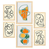 POSTER Set Mit 6 Demodierte Vase In Blume Zusammenfassung Ästhetische Dekorative Gemälde Für Ihr Wohnzimmer Zuhause A3 & A4 Rahmen Aus Hellem Holz - Beige, Papier (29/3cm) - Nacnic
