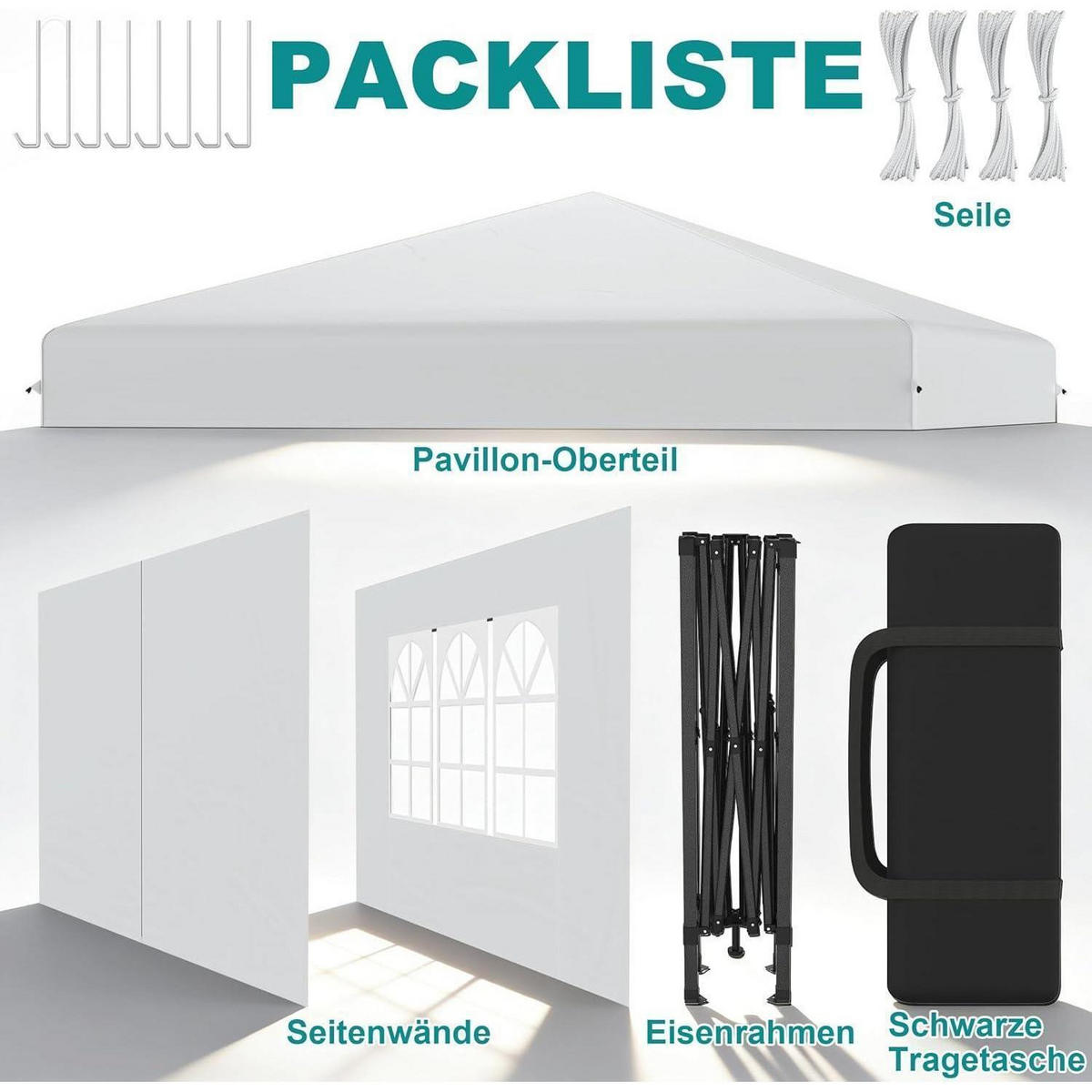 FALTPAVILLON 2,5 x 2,5 m mit One-Touch Lift und Seitenwänden Weiß - Weiß, Textil (250/260/250cm)