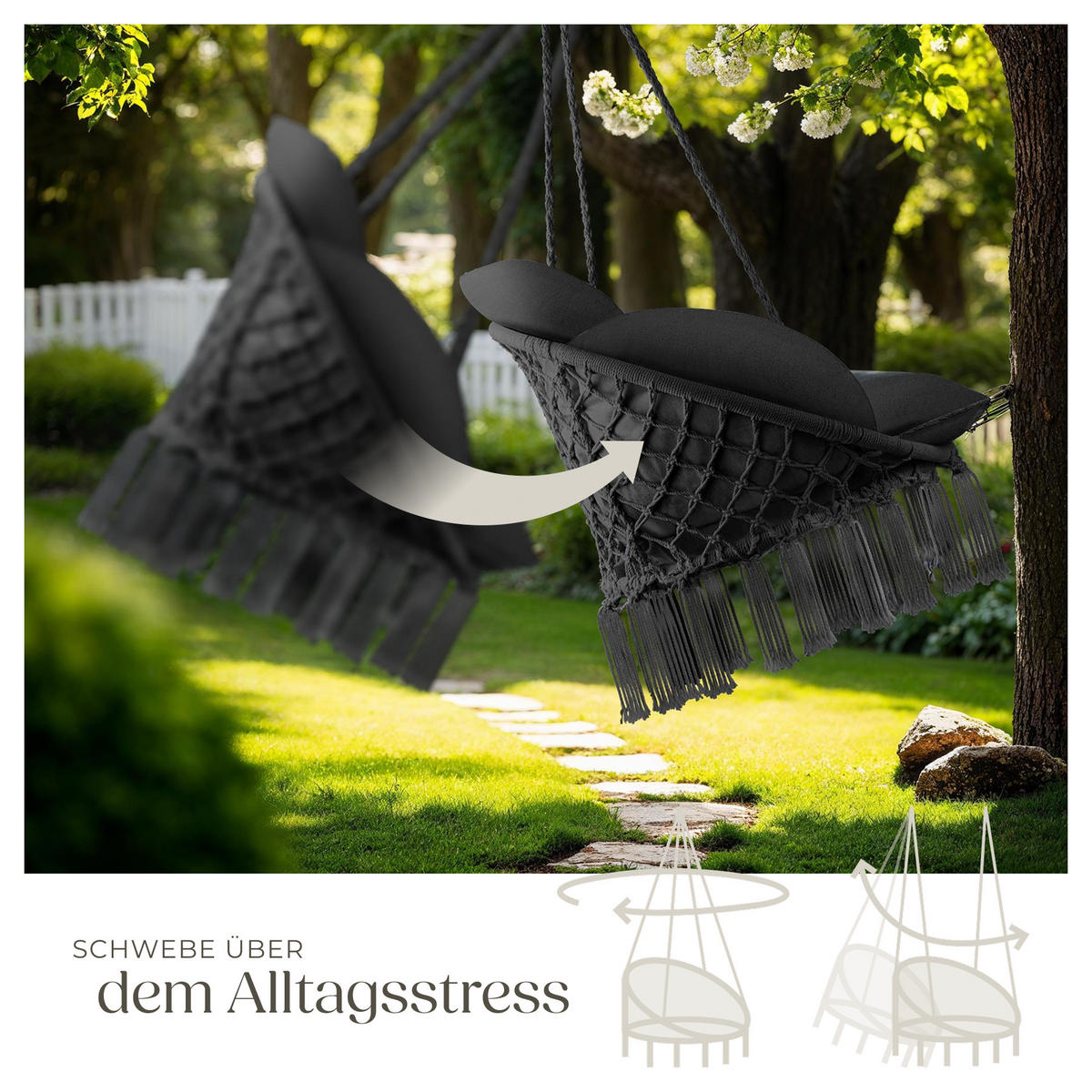 HÄNGESESSEL Samira,80 x 81 x 139 cm,schwarz - Schwarz, Kunststoff (80/139/81cm) - tectake