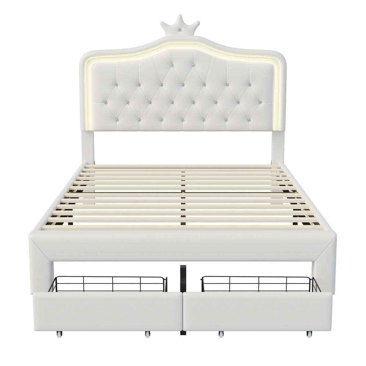 POLSTERBETT 140x200 cm LED Schubladen Lattenrost Rückenlehne weiß - Weiß, Holz (140/200cm) - LEBENLANG