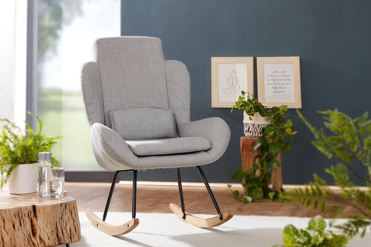 SCHAUKELSTUHL Gummibaumholz Hohe Lehne Abnehmbare Polsterung LAVANT, Anthrazit 75x88x110 cm - Anthrazit/Schwarz, Holz/Textil (75/110/88cm) - KADIMA DESIGN