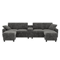 WOHNLANDSCHAFT 315/135/81 cm Grau mit 2 Fußhocker mit Stauraum und 1 Couchtisch - Grau, Textil (315/81/135cm) - Oxeza