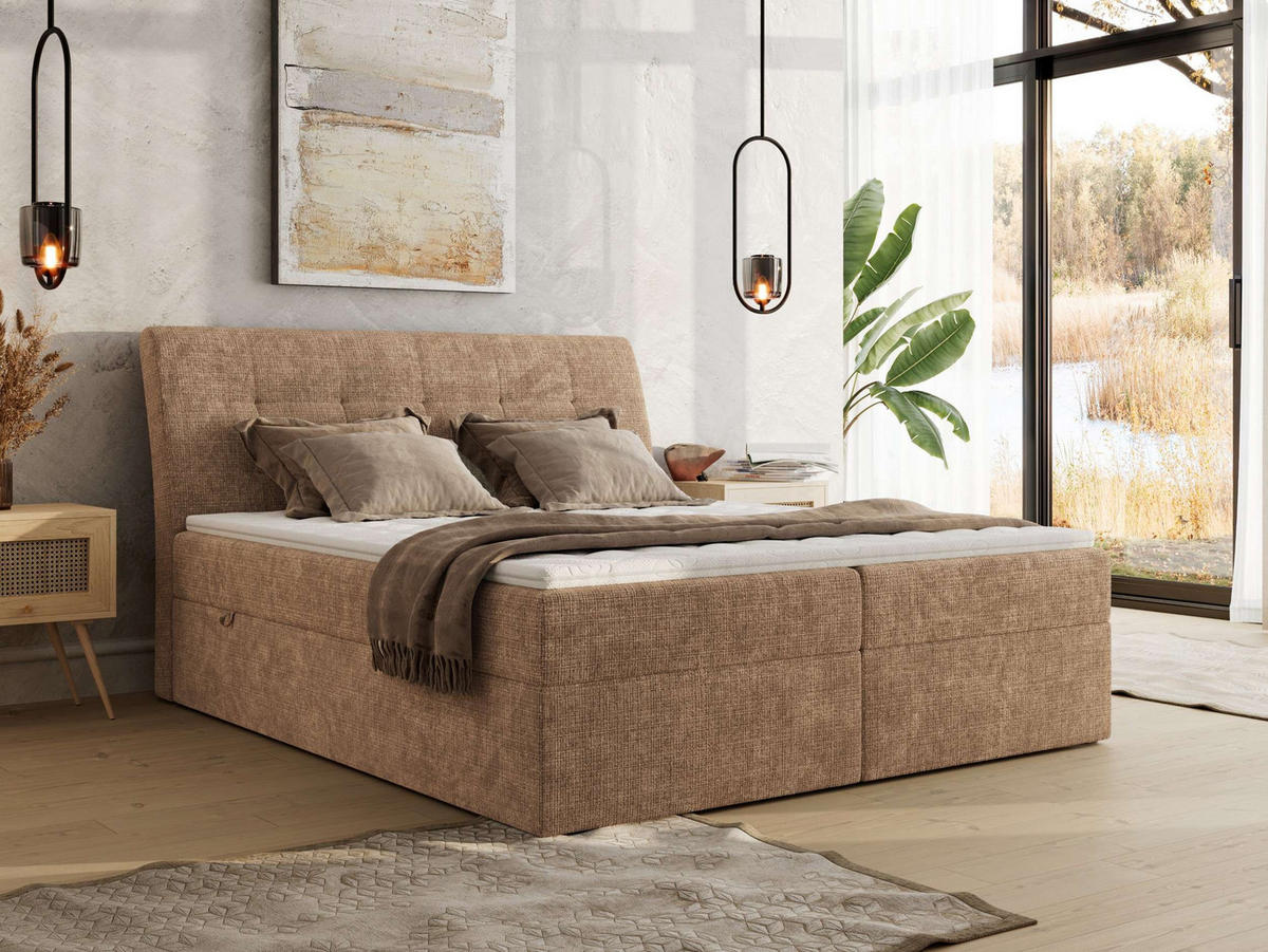 BOXBETT DAGOS 140/200 - Hellbraun Schenille grob gewebt - H4 - Topper T25 - Hellbraun, Textil (140/200cm) - MKS