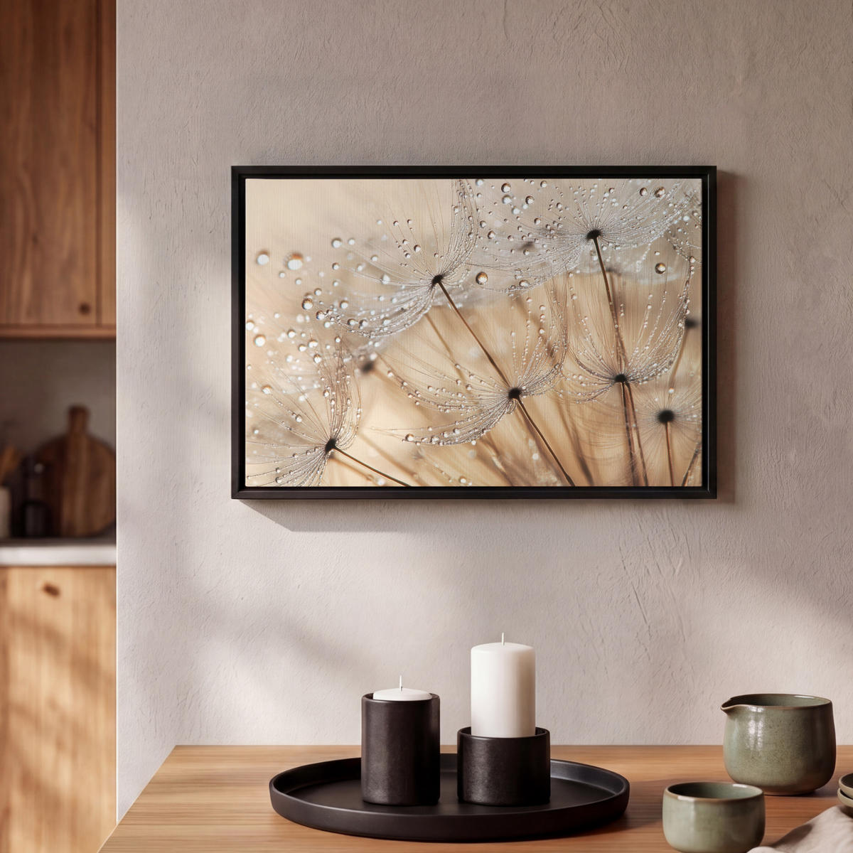 LEINWAND Bilder mit Rahmen - Löwenzahn - Abstrakt - Natur - Beige - 30x20 - Braun, Textil (30/20cm) - MuchoWow