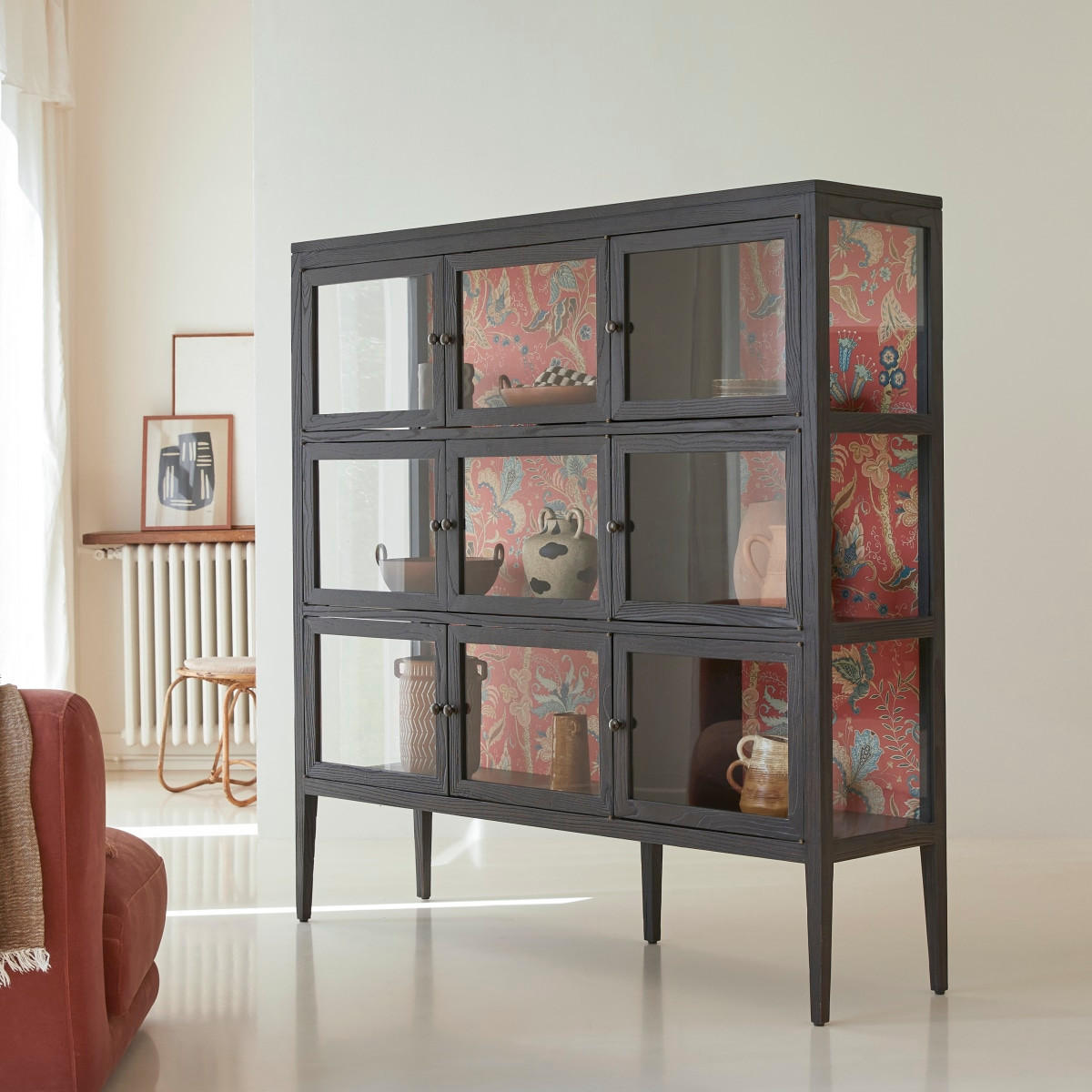 VITRINENSCHRANK Tana Schwarz aus Ulme - Schwarz, Holz (160/160/40cm) - Tikamoon