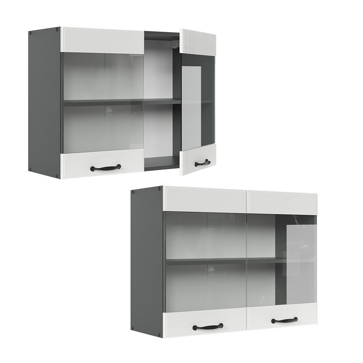 KÜCHENGLASSCHRANK R-Line Weiß Landhaus 80 cm - Anthrazit/Weiß, Holzwerkstoff (80/60/31cm) - Vicco