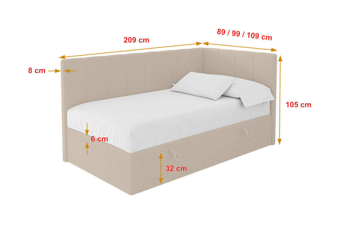 EINZELBETT Jugendbett mit Bettkasten Links, ohne Matratze - LOVY 90x200 Dunkelbeige - Mokka, Holzwerkstoff/Textil (90/200cm) - ALTDECOR