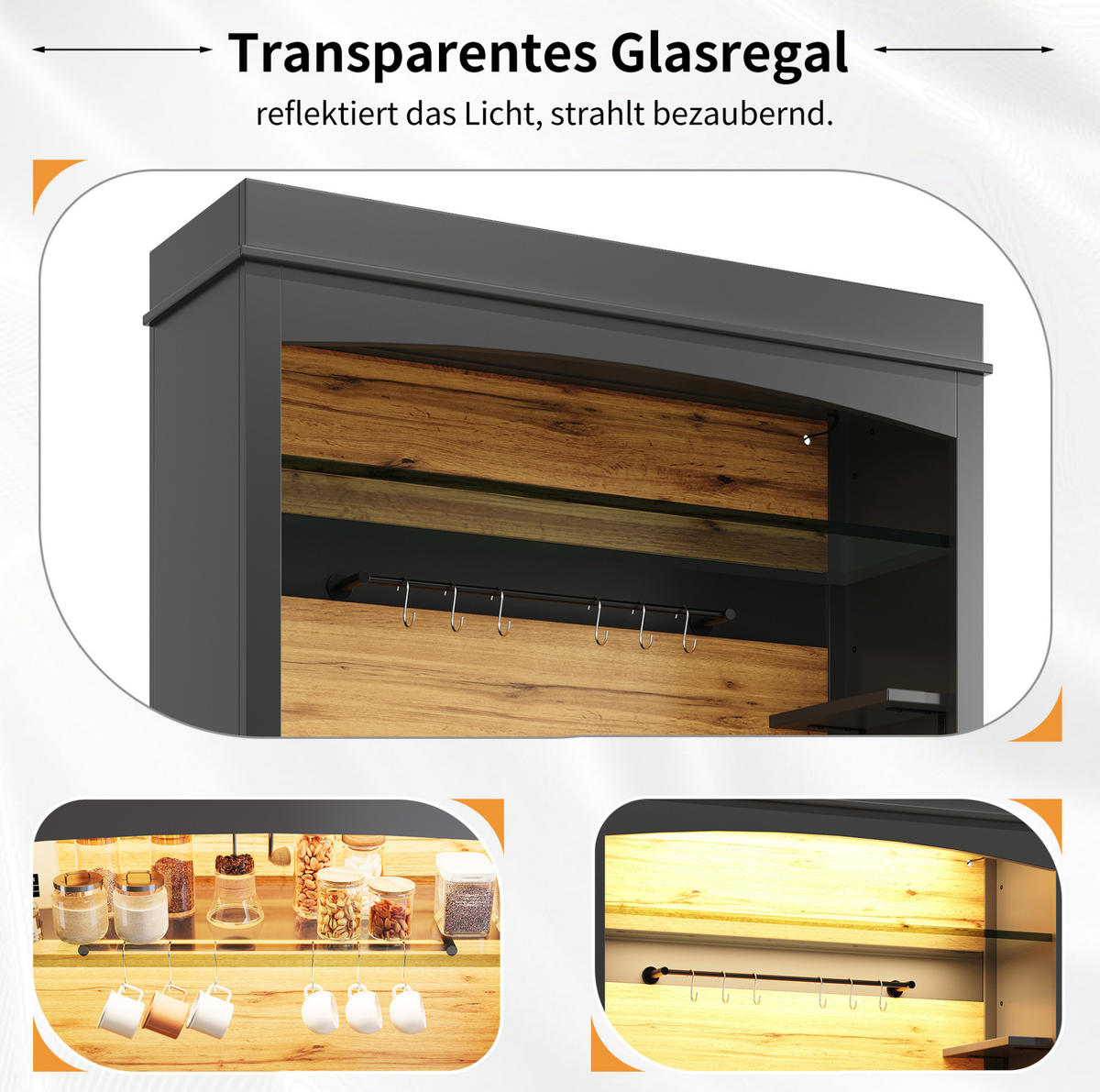 BUFFET 107/184/43 cm Schwarz aus MDF und Metall mit LED-Beleuchtung - Schwarz, Holzwerkstoff (43/184/107cm) - OKMYHOME
