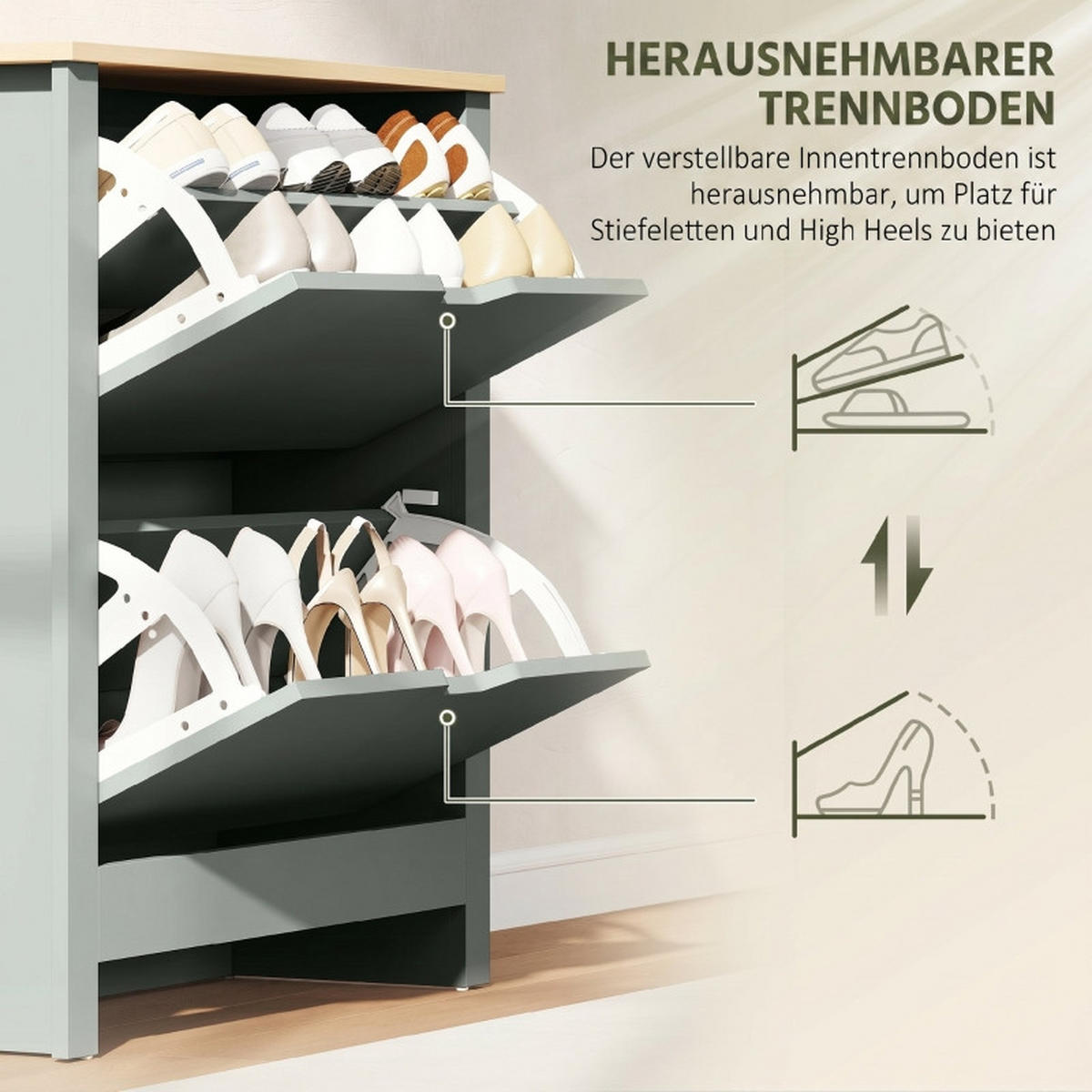 SCHUHKIPPER DE-37985 72/26/80 cm mit 2 Klappfächern Hellgrau - Hellgrau, Holzwerkstoff (72/80/26cm) - ComfortXL