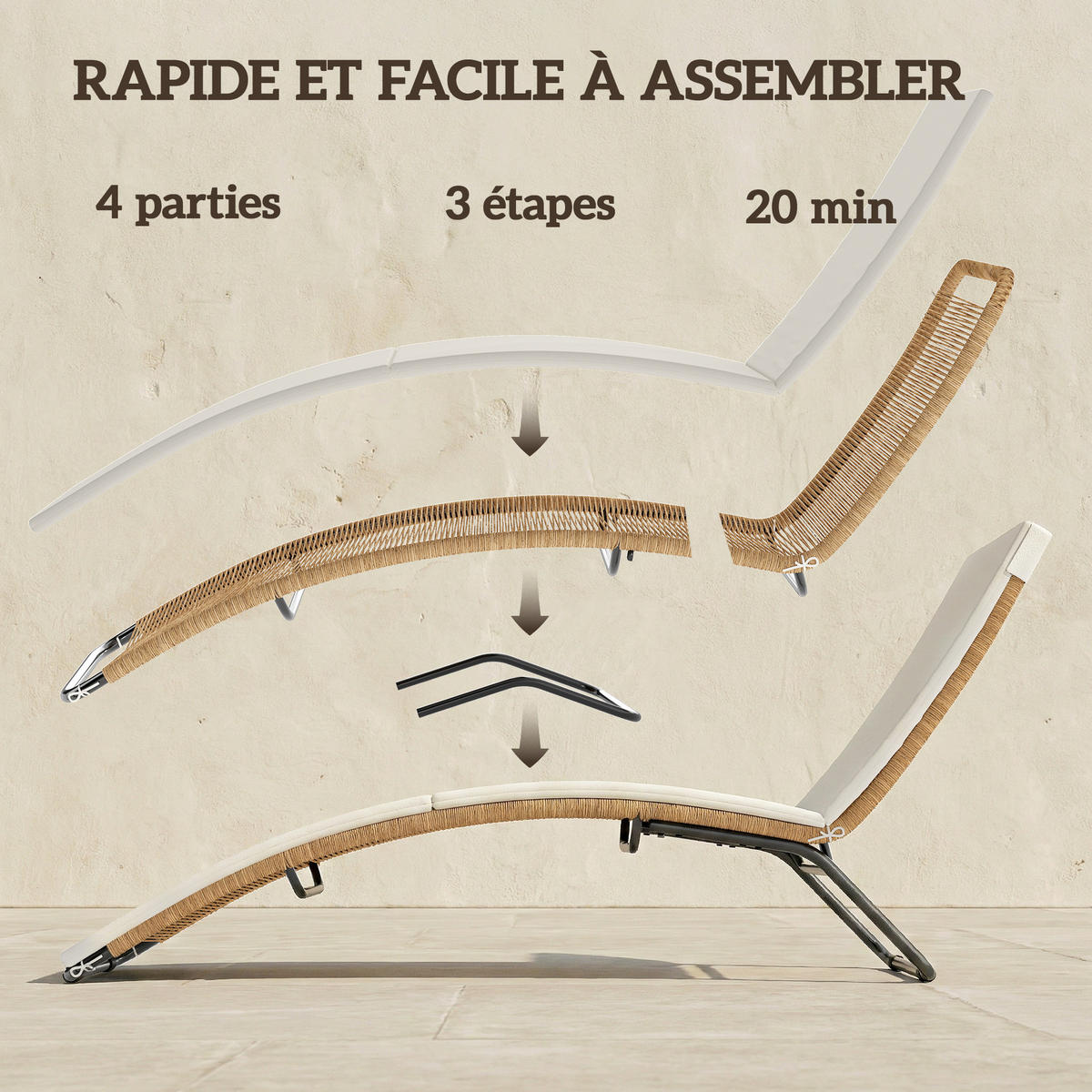 SONNENLIEGE Creme 175/57/80 cm - Creme, Naturmaterialien (175/80/57cm) - PANGIVO