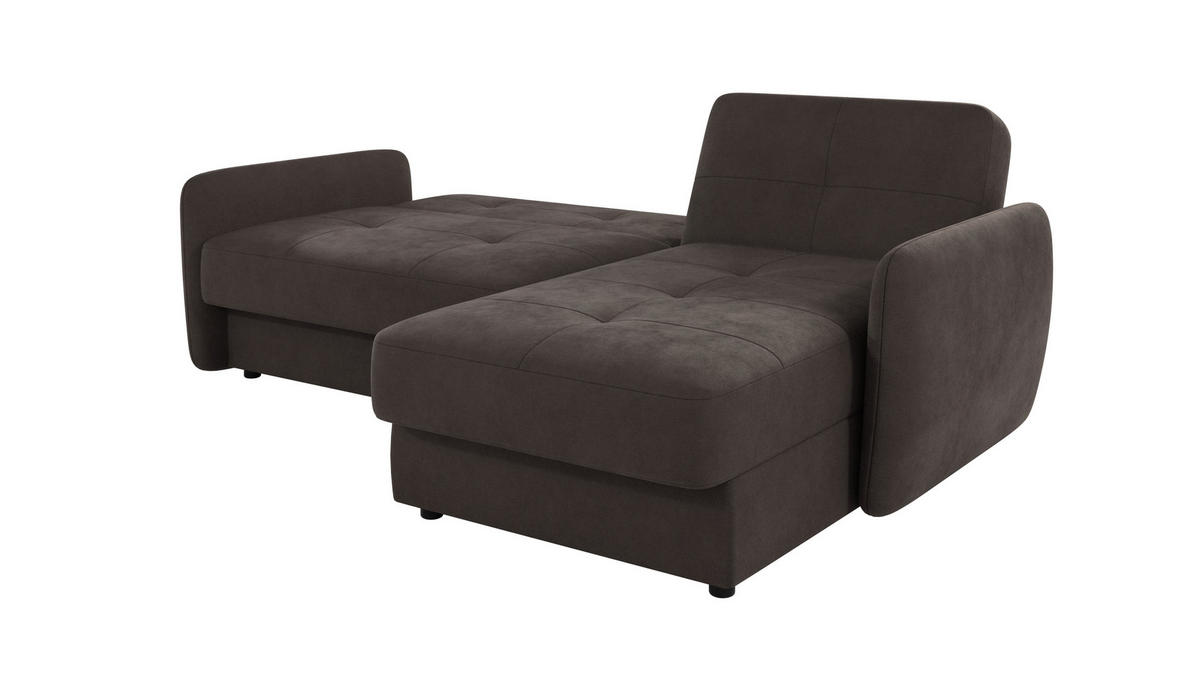 ECKSOFA Lupo Braun - Khaki Mikrofaser - Dunkelbraun/Schwarz, Holz/Kunststoff (232/147cm) - S-Style Möbel