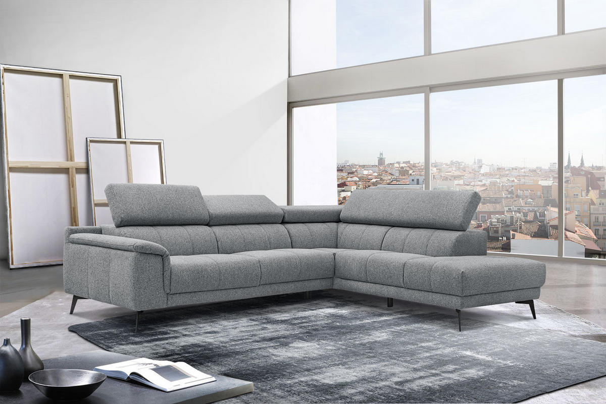 ECKSOFA FIERO 5-Sitzer, grau - Schwarz/Grau, Holzwerkstoff/Textil (290/228cm) - Courtois Laville