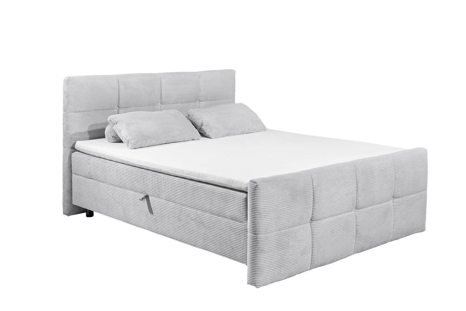 BOXBETT Breitcord, 7-Zonen-Tonnentaschen-Federkernmatratze, HR-30 Topper, Bettkasten - Hellgrau/Schwarz, Holz/Kunststoff (180/200cm) - ed exciting design