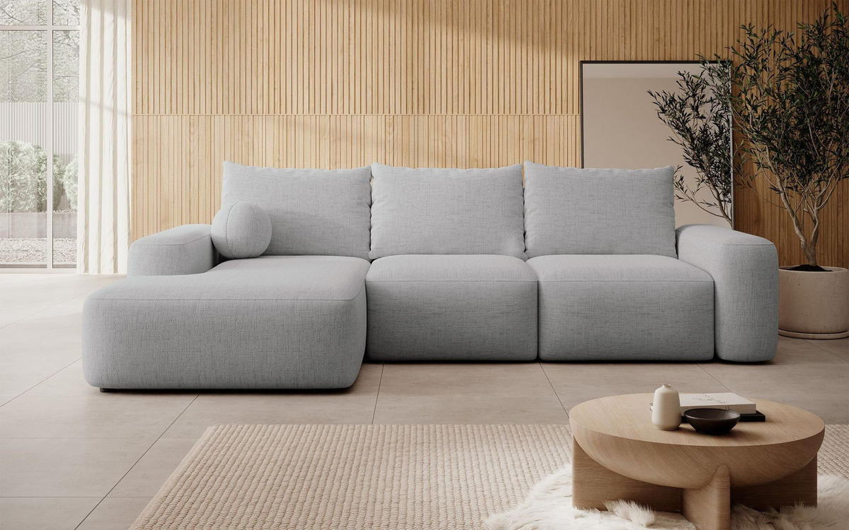 ECKSOFA Carnos mit Ballkissen, Grau Chenille, linksseitig - Schwarz/Grau, Kunststoff/Textil (264/162cm) - Selsey