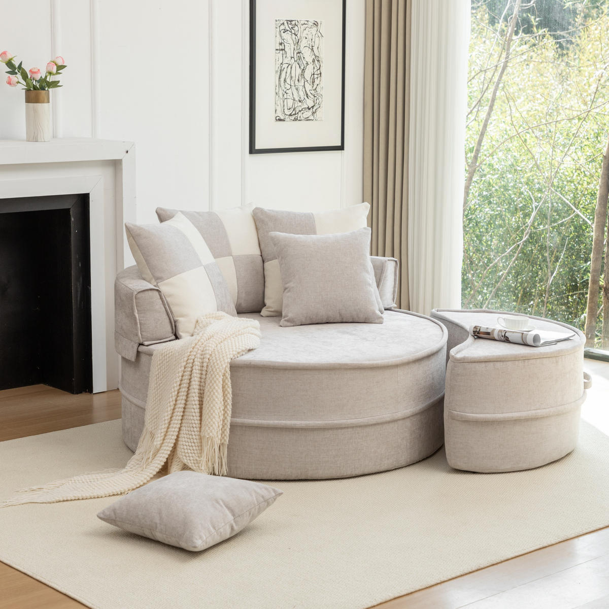 SOFA Chenille Grau mit Kissen und Ottomane - Grau, Textil (163/66/121cm) - WISHDOR