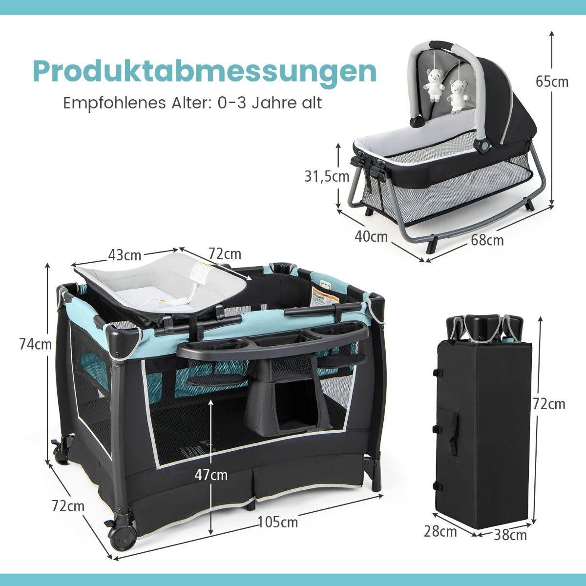 REISEBETT mit Matratze grün - Grün, Textil - COSTWAY