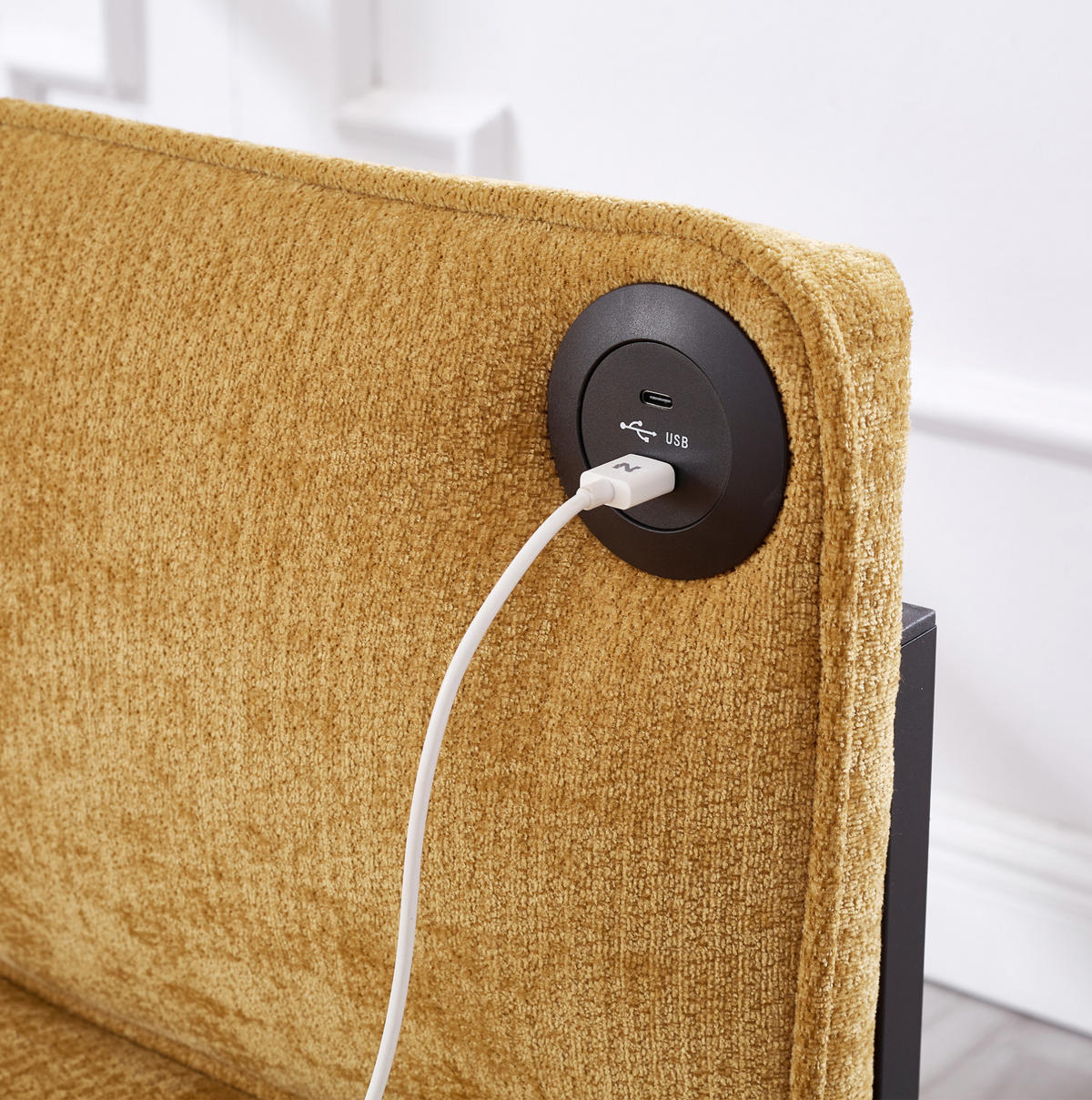 SCHLAFSESSEL aus Samt in Gelb mit USB-Type-C-Anschluss - Gelb, Textil (82.5/70/176cm) - Modfu