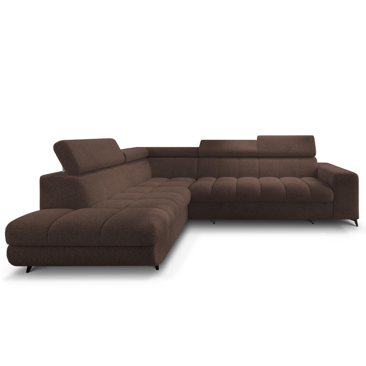 ECKSOFA MORIVA Q L-S Braun Boucle-Stoff mit Schlaffunktion - Braun, Holzwerkstoff/Textil (253/190cm) - MASSENO