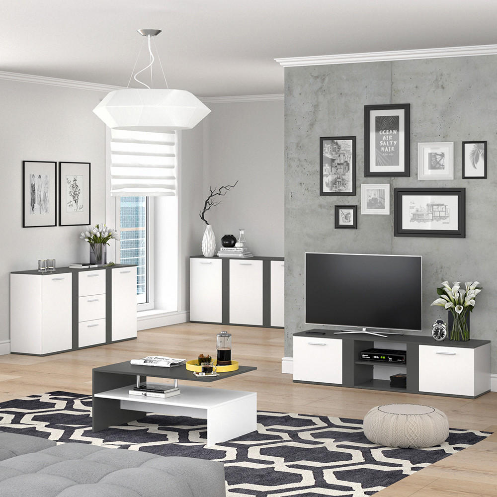 LOWBOARD Novelli Anthrazit 155 x 41 cm - Anthrazit/Weiß, Holzwerkstoff (155/41/40cm) - Vicco