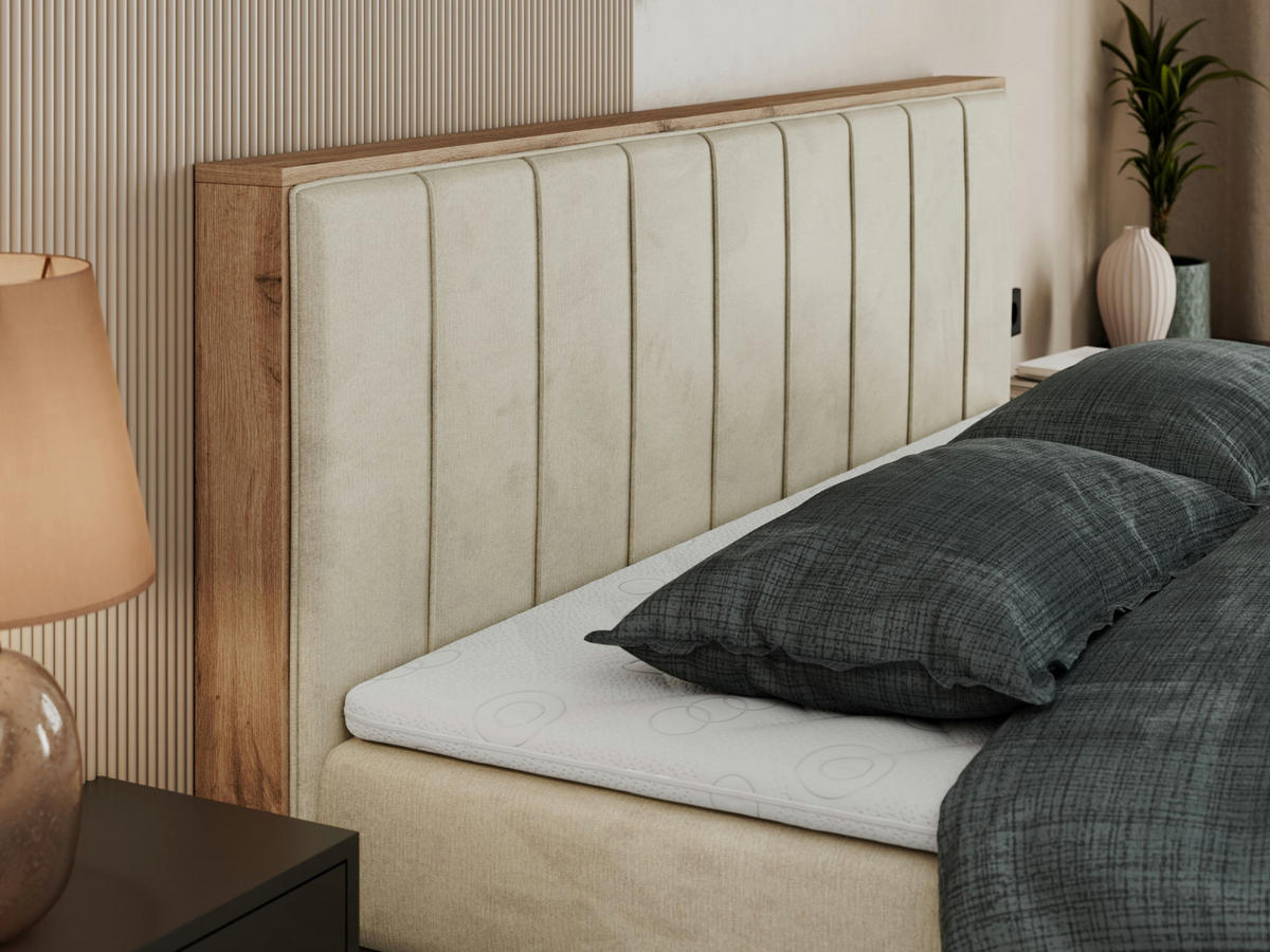 BOXSPRINGBETT BELLISSIMO KING 140/200 Beige Velvet - H4 - Beige, Holz/Textil (140/200cm) - MKS