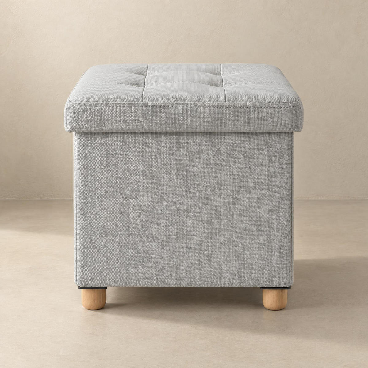 SITZHOCKER mit Stauraum auf hölzernen Füßen 38/38/38 cm - Beige, Textil (38/38/38cm) - SCENA LIVING