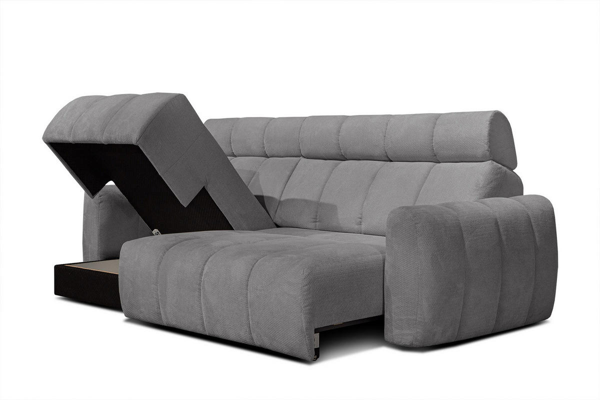 ECKSOFA KIMI 3-Sitzer, ausziehbarer Sitz, verstellbare Kopfstützen, grau - Schwarz/Grau, Holzwerkstoff/Textil (270/160cm) - Courtois Laville
