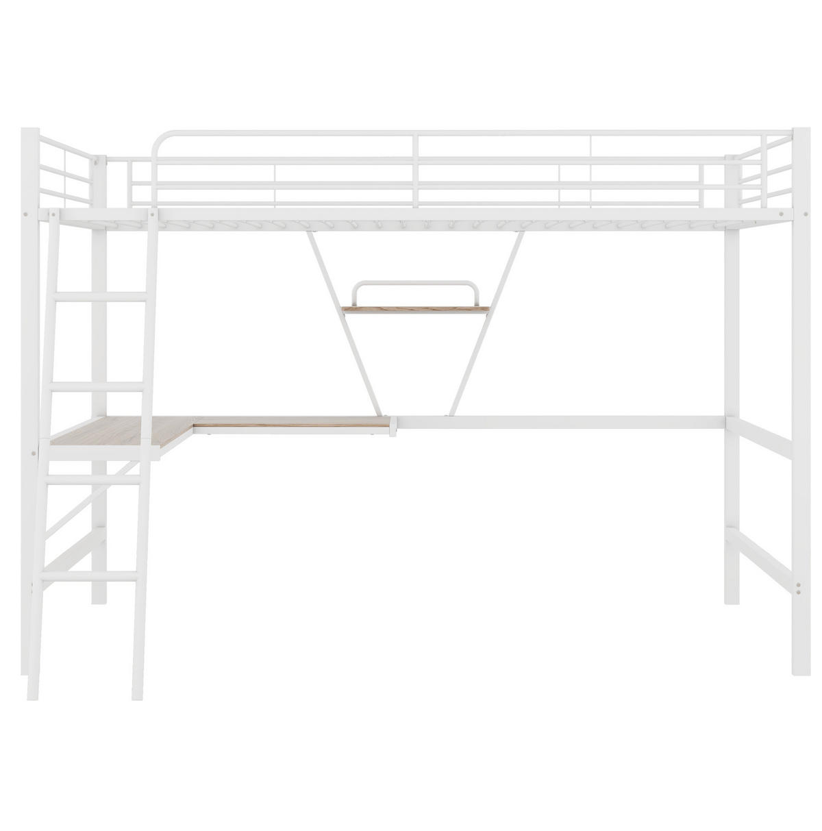 HOCHBETT 90/200 cm mit L-förmigem Schreibtisch, Regal und Sicherheitsgeländer, Metall/MDF, Weiß - Weiß, Metall (90/200cm) - Redom