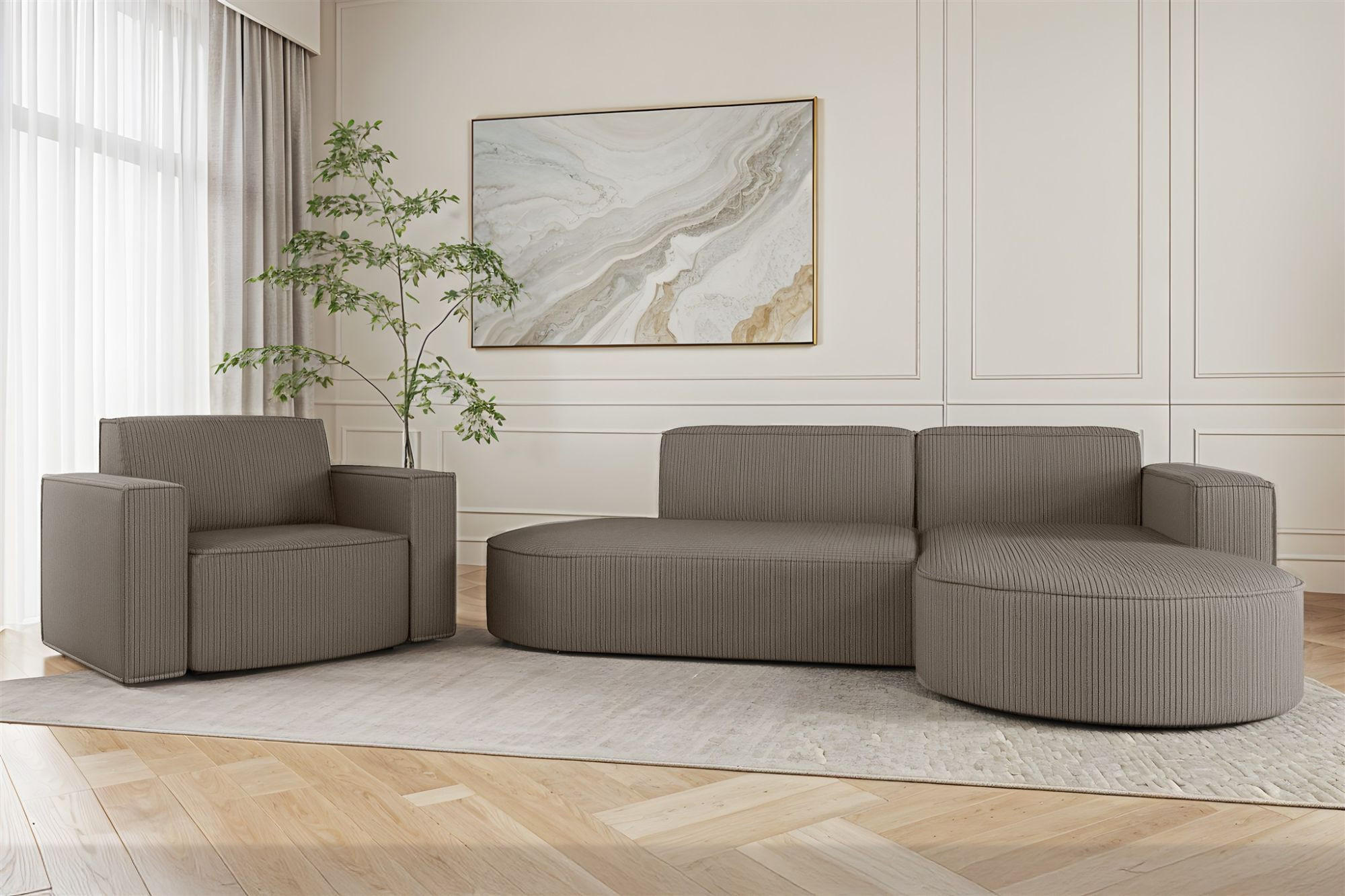 SOFASET Palma In Scala - Grau, Holzwerkstoff/Textil (236/78/165cm) - Fun Möbel