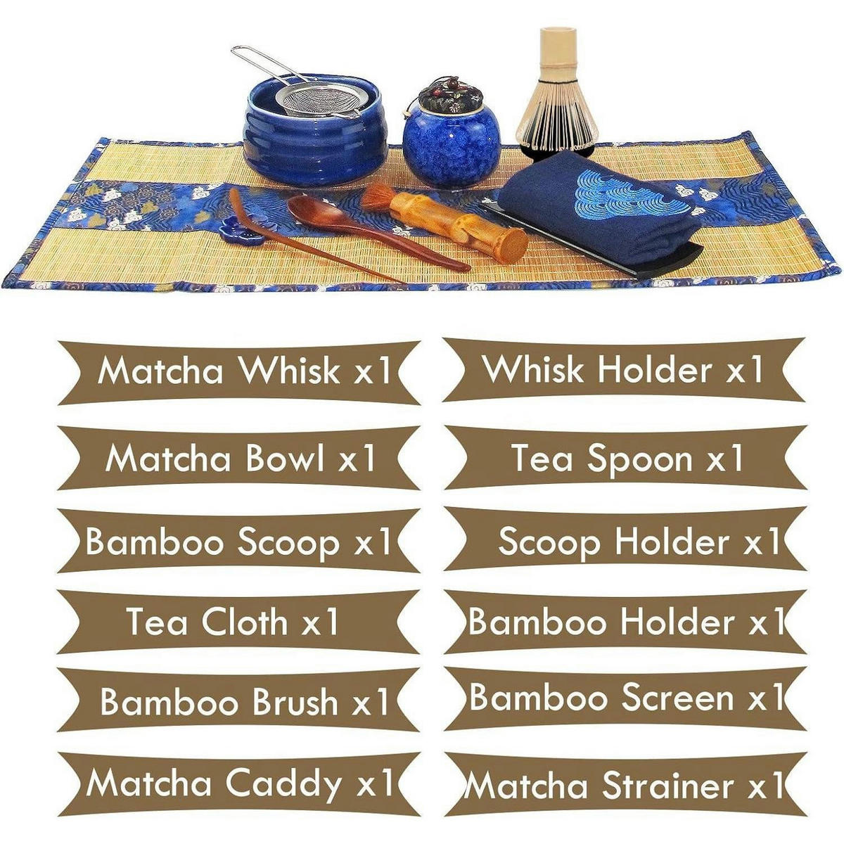MATCHA-TEESET 12-teiliges Set Keramik Bambus - Braun, Keramik (20/10/30cm)