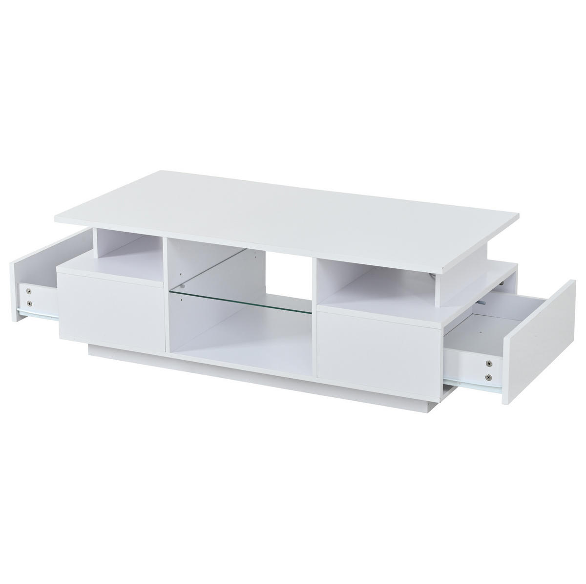 COUCHTISCH mit LED 100 x 50 x 36 cm Weiß mit 2 Schubladen - Weiß, Holzwerkstoff (100/50/36cm) - Meubliv