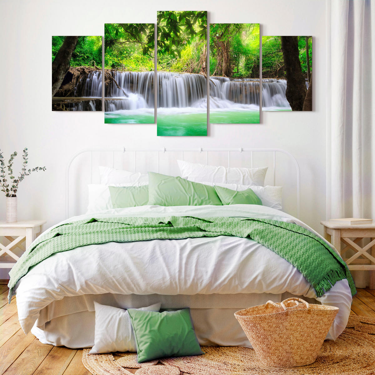LEINWANDBILD Bergwasserfall 5-tlg. 150x75 cm - Multicolor, Holz (150/75cm) - LUMASOUL