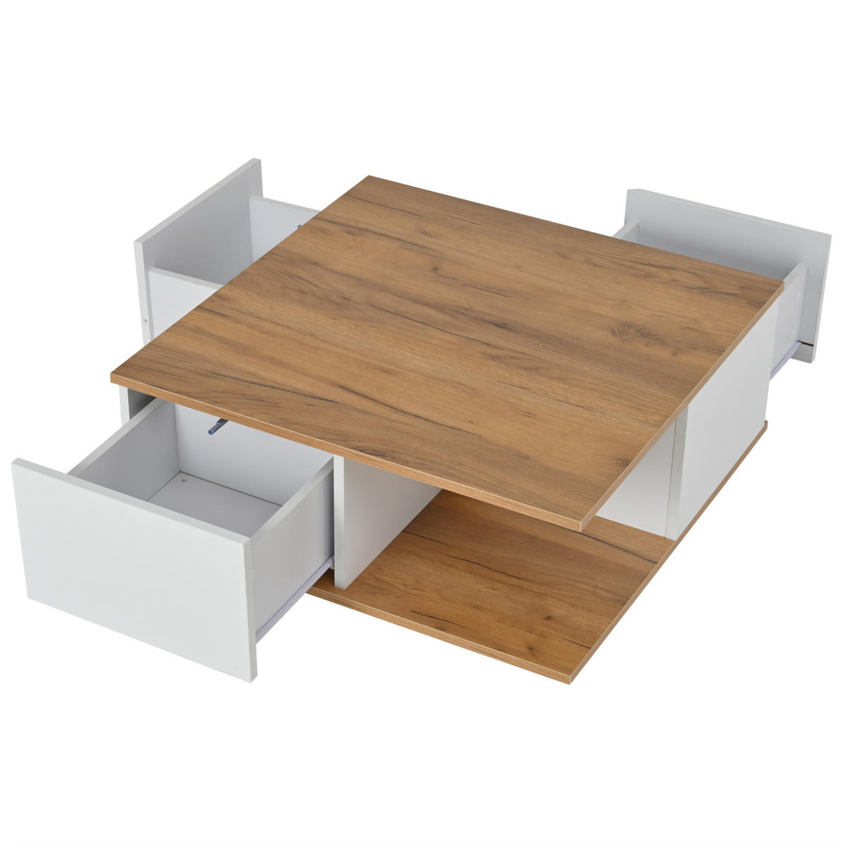 COUCHTISCH mit 3 Schubladen 70 x 70 cm Weiß/Walnut - Weiß, Holzwerkstoff (70/70/31.5cm) - Meubliv