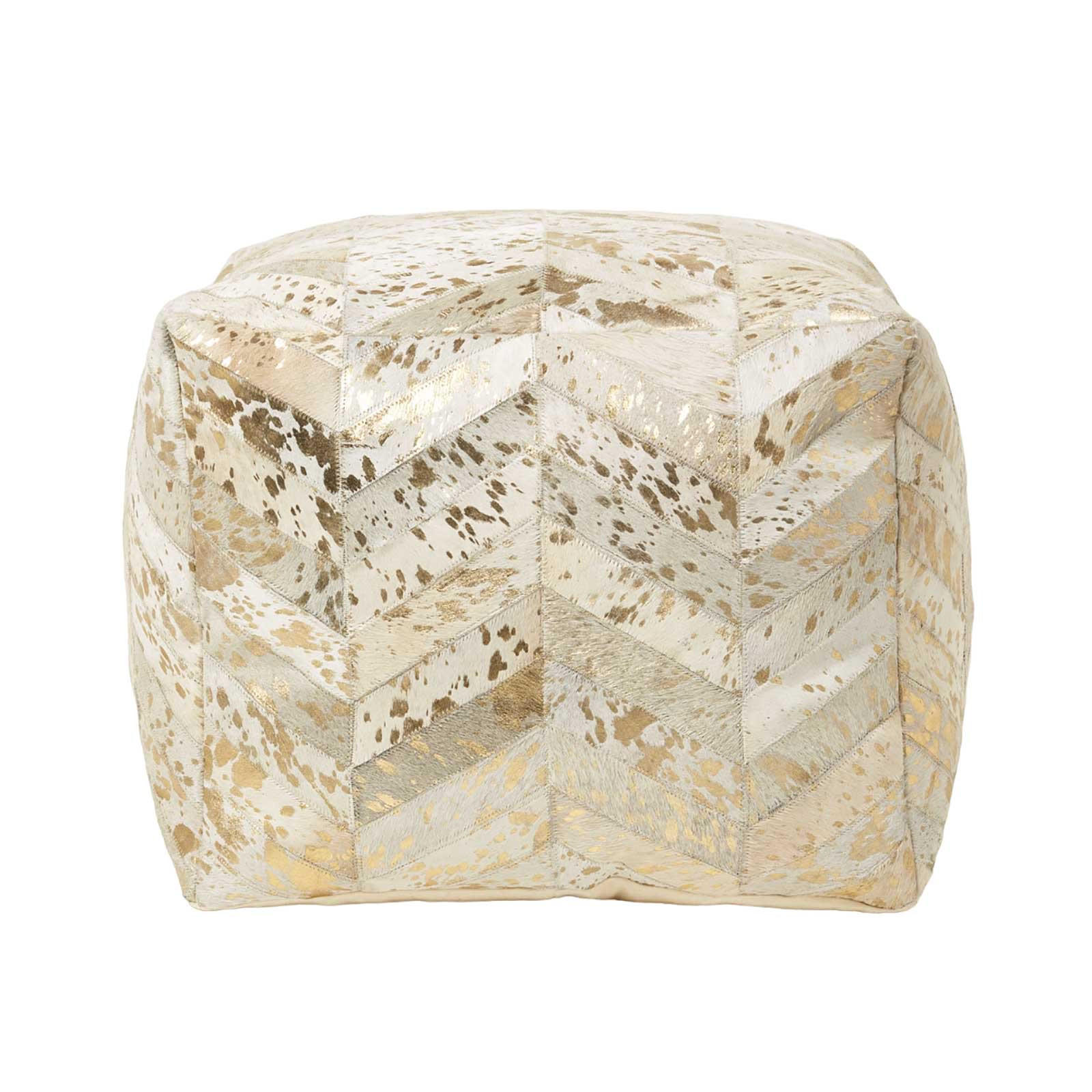 PATCHWORK-SITZPOUF Fell creme-gold, 50/50/40 cm - Grau, Leder (50/40/50cm) - Homescapes