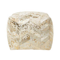 PATCHWORK-SITZPOUF Fell creme-gold, 50/50/40 cm - Grau, Leder (50/40/50cm) - Homescapes