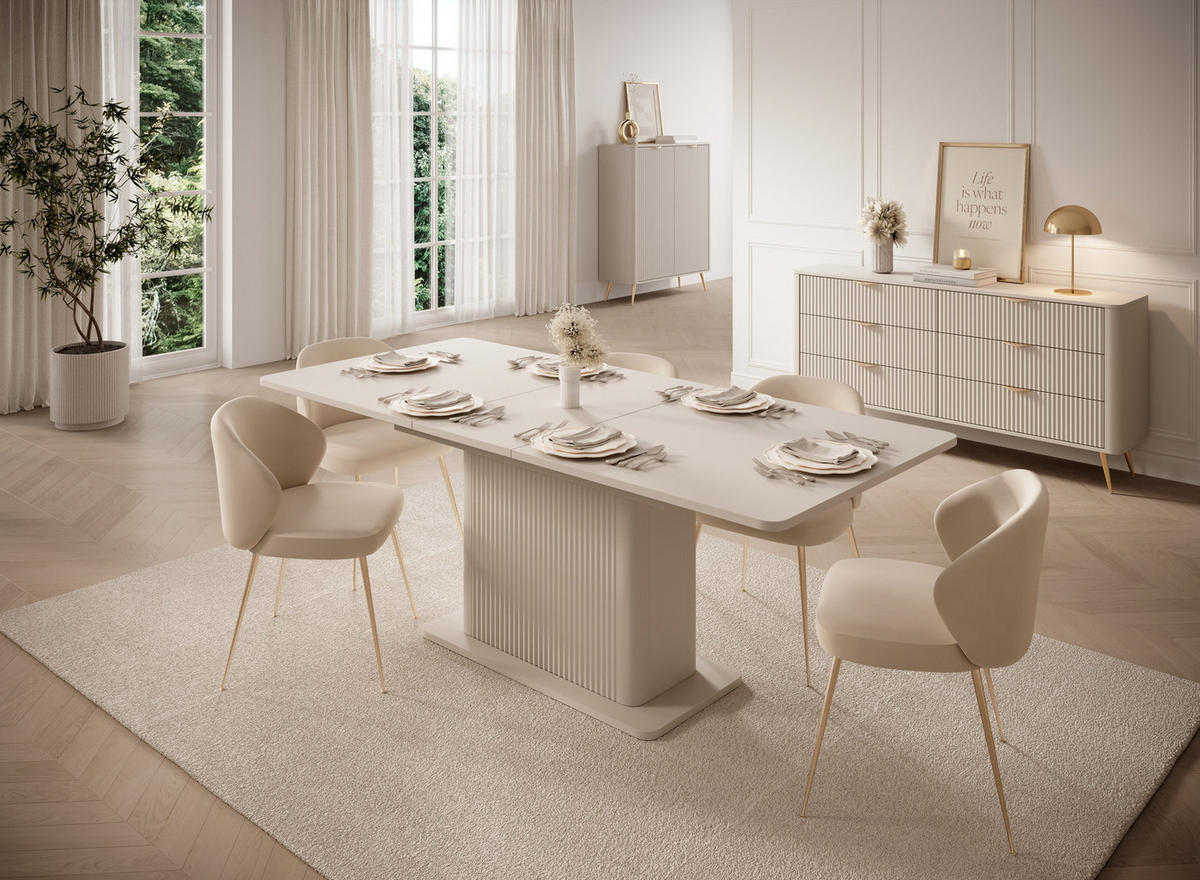 AUSZIEHBARER Tisch 160-200 cm Brando, geriffelter Basis, Beige - Beige, Holz (90/160/75cm) - Emporius