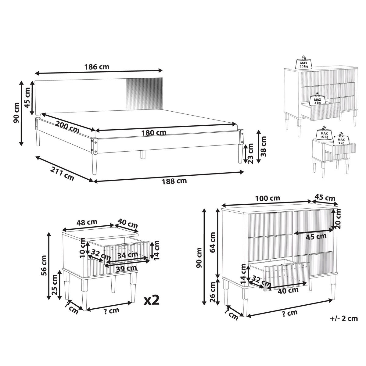 SPALNI KOMPLET borov les 180/200 cm svetlo rjava Flavignac - svetlo rjava/rjava, les (180/200cm) - Beliani
