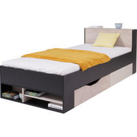 JUGENDBETT Spuki in Schwarz, Eiche und Beige – Jugendbett 90x200cm - Schwarz, Holzwerkstoff