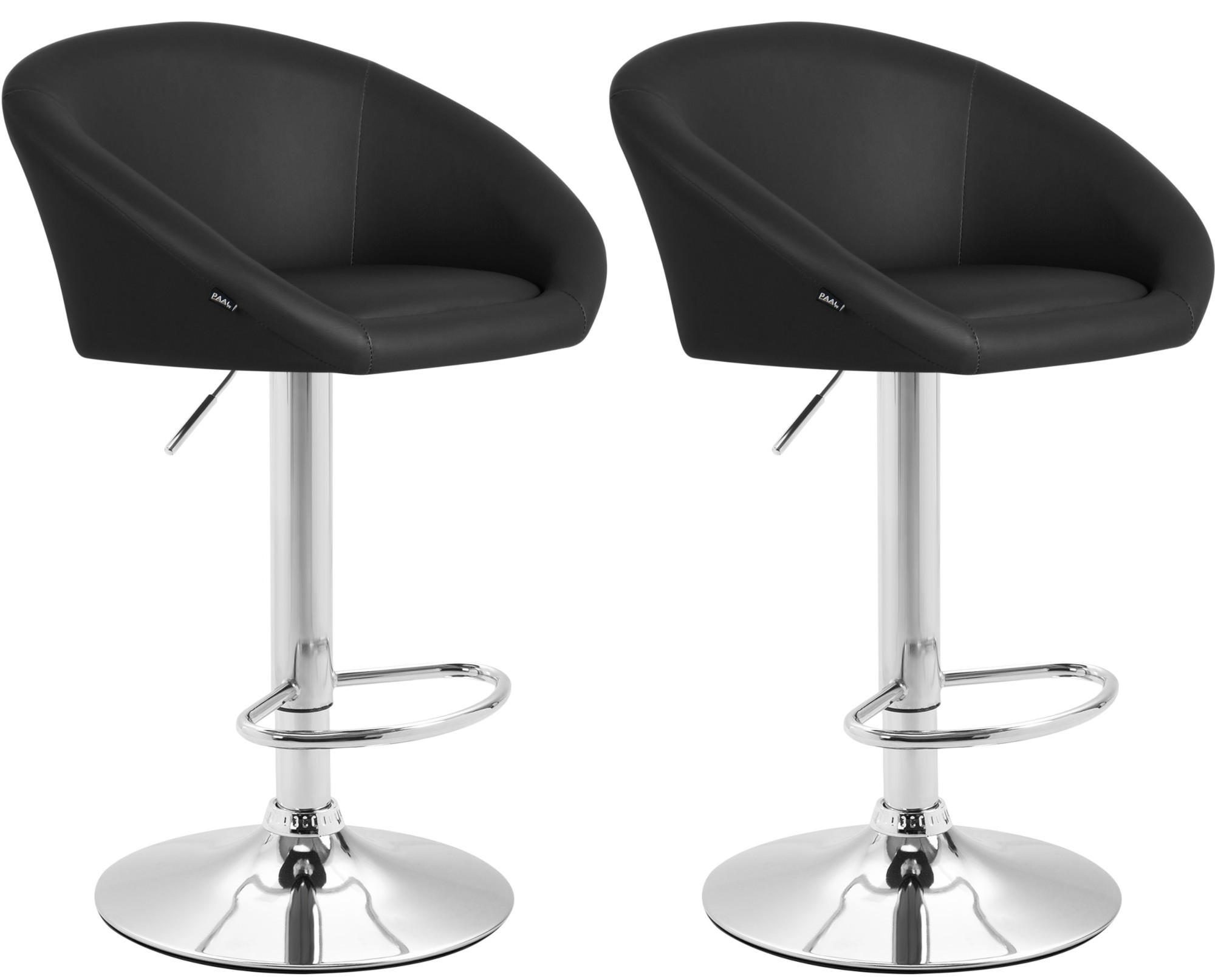 BARHOCKER 2er Set Lederlook schwarz - Chromfarben/Schwarz, Textil/Metall (55/86/51cm) - CLP